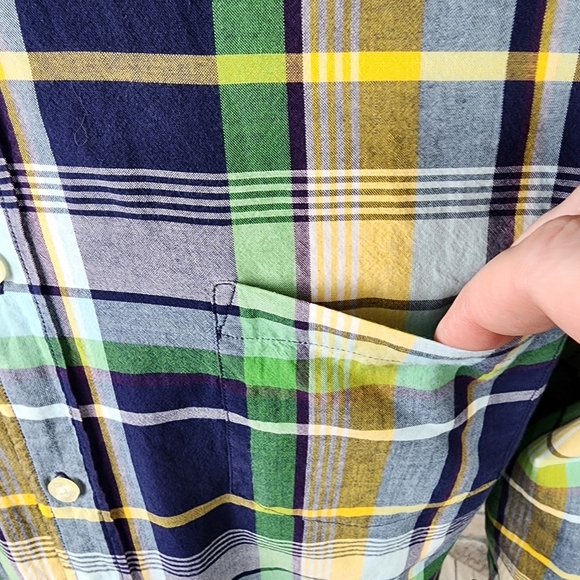 J.Crew Button Front Plaid Shirt Tailored Fit Cotton Blue Green Yellow Size Large - Picture 7 of 11